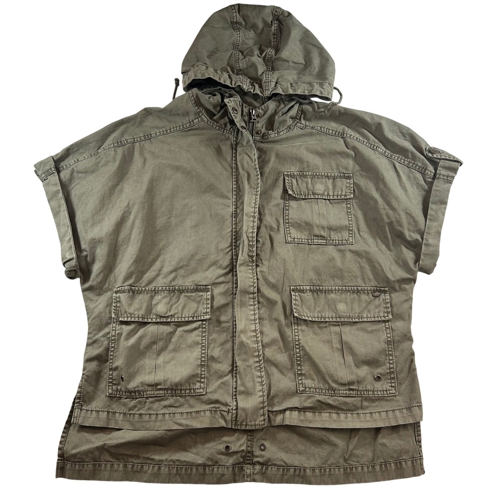 American Eagle Womens Olive Green Cotton Utility Jacket Hooded Short Sleeve XS/S